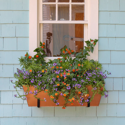 ACHLA Flower Box Brackets 10in Wrought Iron Pair | Rustic Black Metal | Outdoor Window & Railing Planter Support | 10 x 6 x 1.25 in | Model SFB-03