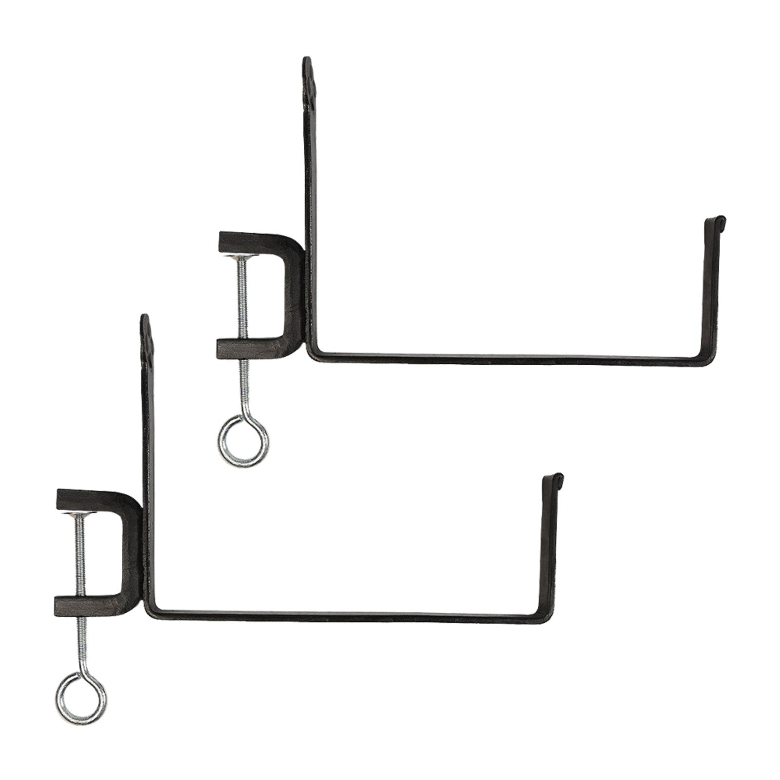 ACHLA Clamp-On Flower Box Brackets 10in | Black Wrought Iron | Outdoor Window Box & Railing Planters | 10 x 5 x 1.25 in | Model SFB-03C