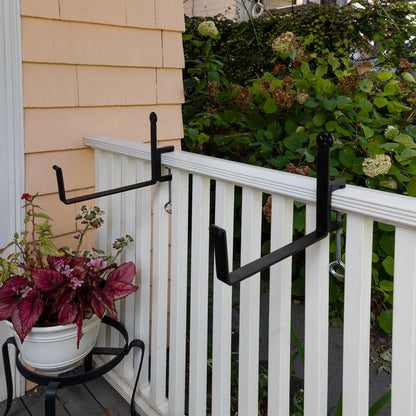 ACHLA Clamp-On Flower Box Brackets 10in | Black Wrought Iron | Outdoor Window Box & Railing Planters | 10 x 5 x 1.25 in | Model SFB-03C