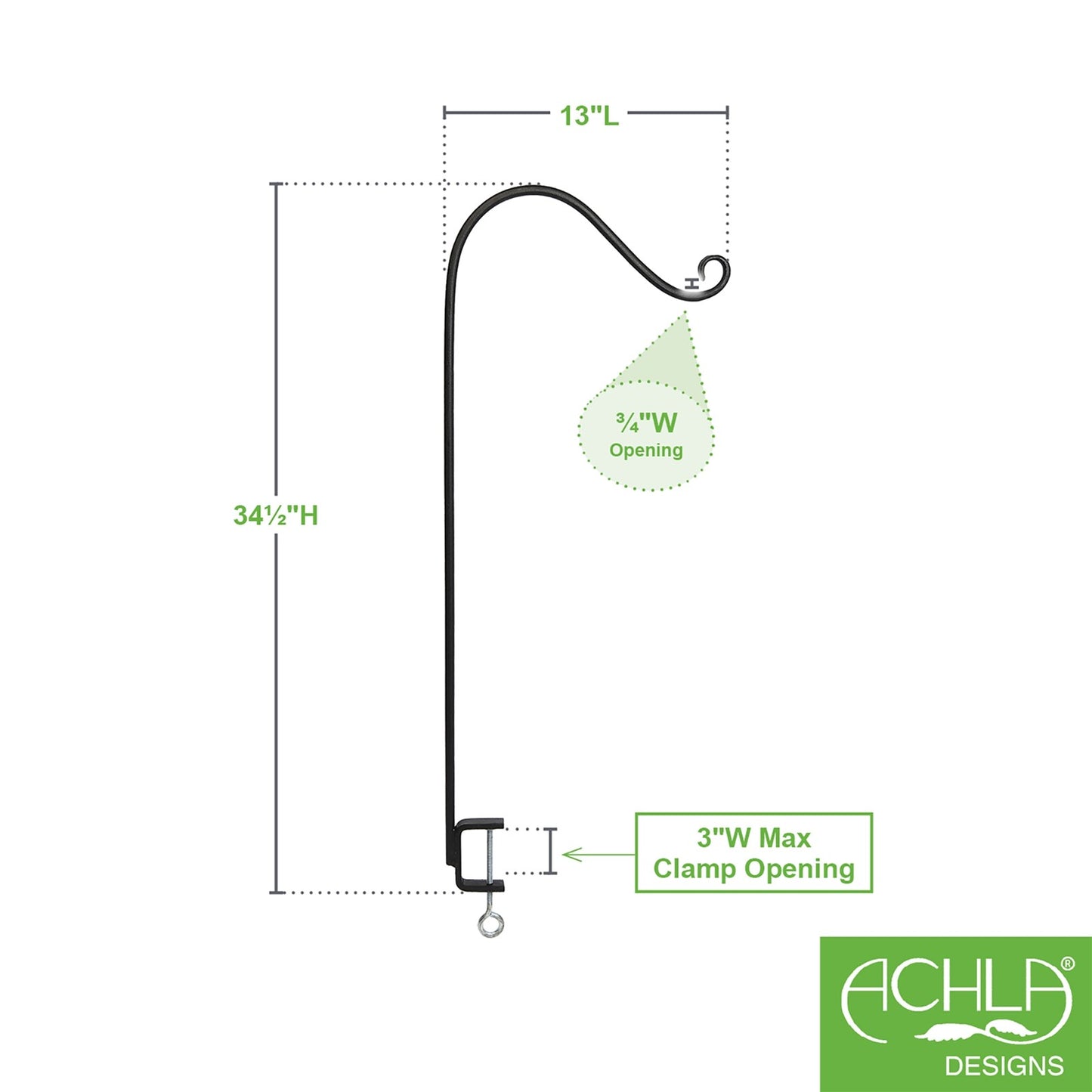 ACHLA Single Handrail Pole with Clamps 36in | Black Wrought Iron Outdoor Stair Railing | Deck & Porch Handrail | 12 x 36 in | Model SFP-01