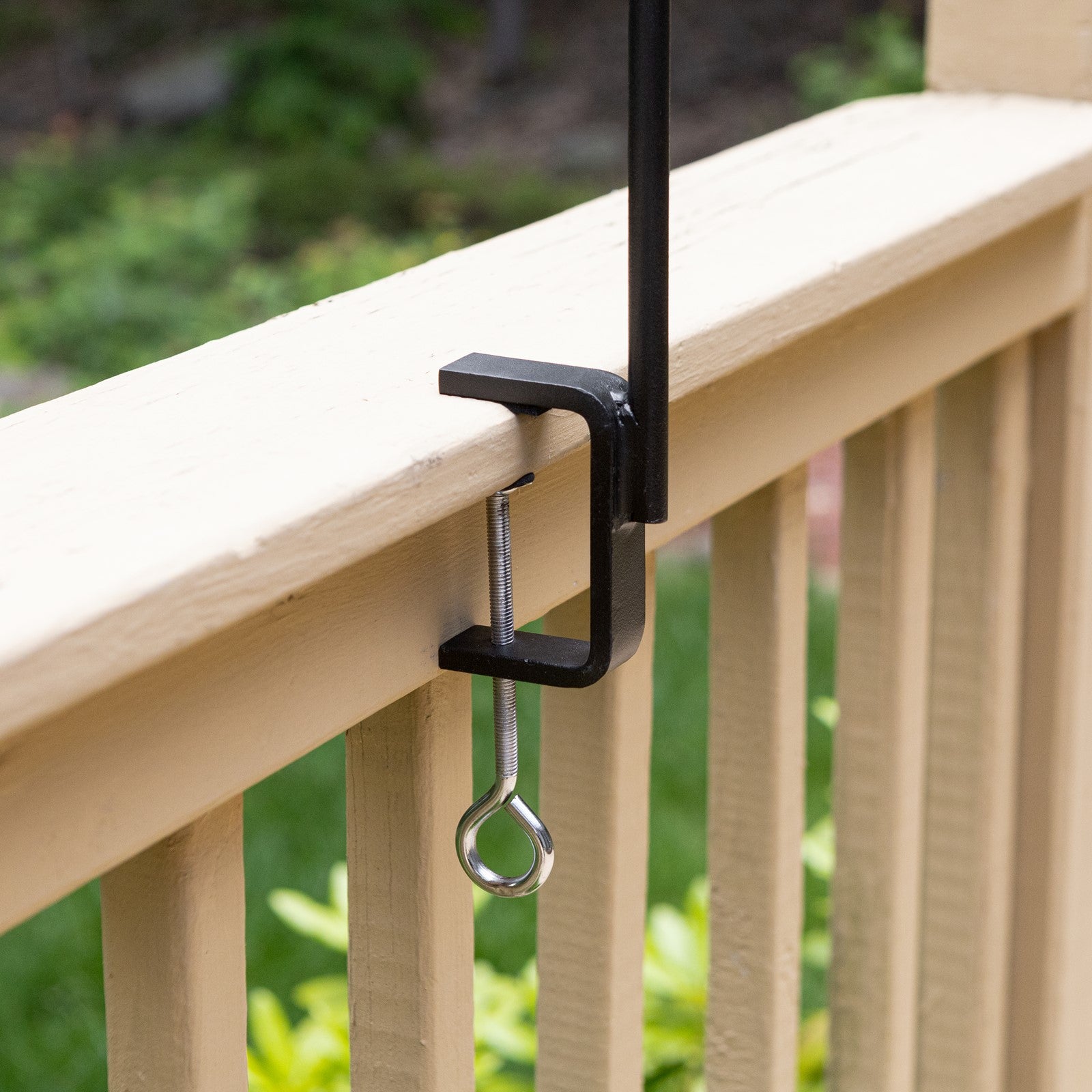 ACHLA Single Handrail Pole with Clamps 36in | Black Wrought Iron Outdoor Stair Railing | Deck & Porch Handrail | 12 x 36 in | Model SFP-01
