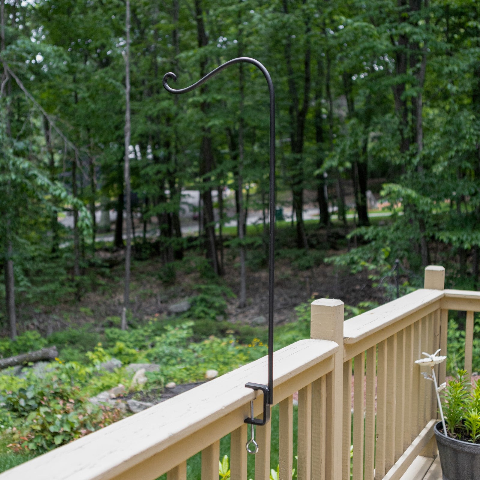 ACHLA Single Handrail Pole with Clamps 36in | Black Wrought Iron Outdoor Stair Railing | Deck & Porch Handrail | 12 x 36 in | Model SFP-01