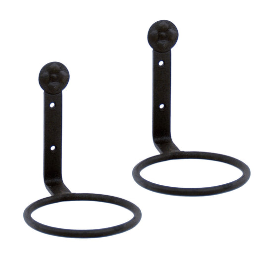 ACHLA 4in Flower Pot Ring 2-Pack | Wrought Iron Black Powdercoat Wall-Mounted Planter Bracket | Porch, Balcony & Deck Vertical | Model SFR-04-2