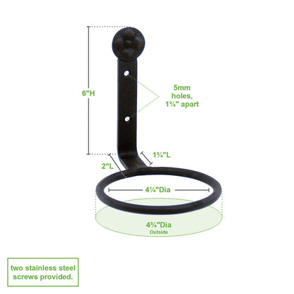 ACHLA 4in Flower Pot Ring 2-Pack | Wrought Iron Black Powdercoat Wall-Mounted Planter Bracket | Porch, Balcony & Deck Vertical | Model SFR-04-2