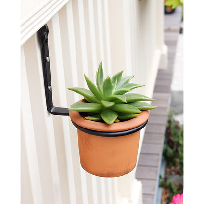 ACHLA 4in Flower Pot Ring 2-Pack | Wrought Iron Black Powdercoat Wall-Mounted Planter Bracket | Porch, Balcony & Deck Vertical | Model SFR-04-2