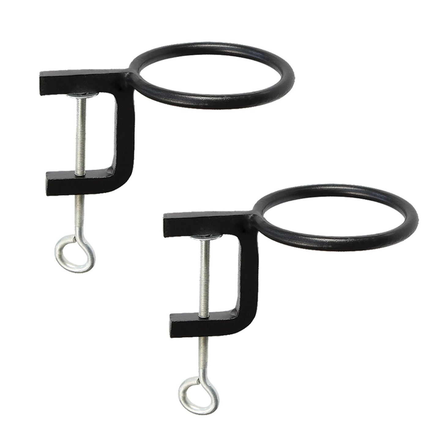 ACHLA 4in Clamp-On Flower Pot Ring 2-Pack | Wrought Iron Black Powdercoat | Porch, Balcony & Deck Railing Planter | 4 x 4 x 2 in | Model SFR-04C-2