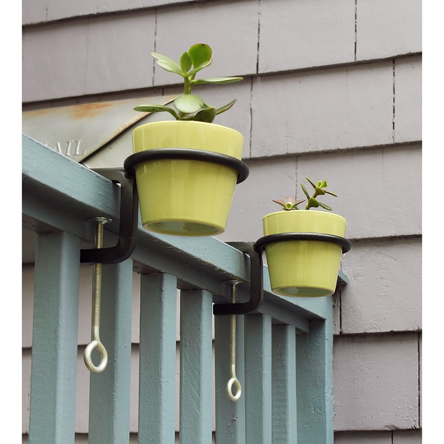 ACHLA 4in Clamp-On Flower Pot Ring 2-Pack | Wrought Iron Black Powdercoat | Porch, Balcony & Deck Railing Planter | 4 x 4 x 2 in | Model SFR-04C-2