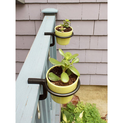ACHLA 4in Clamp-On Flower Pot Ring 2-Pack | Wrought Iron Black Powdercoat | Porch, Balcony & Deck Railing Planter | 4 x 4 x 2 in | Model SFR-04C-2