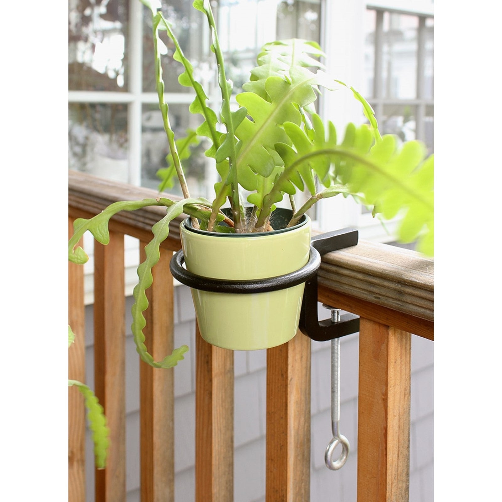 ACHLA 4in Clamp-On Flower Pot Ring 2-Pack | Wrought Iron Black Powdercoat | Porch, Balcony & Deck Railing Planter | 4 x 4 x 2 in | Model SFR-04C-2