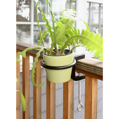 ACHLA 4in Clamp-On Flower Pot Ring 2-Pack | Wrought Iron Black Powdercoat | Porch, Balcony & Deck Railing Planter | 4 x 4 x 2 in | Model SFR-04C-2