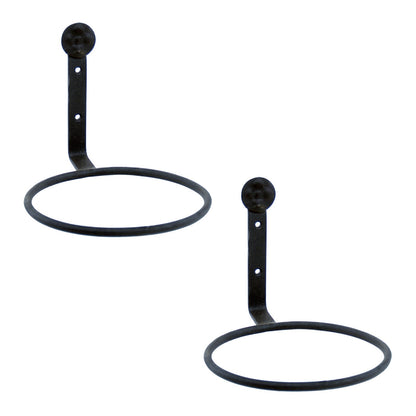 ACHLA 6in Flower Pot Ring 2-Pack | Black Powdercoat Wrought Iron | Outdoor Wall-Mounted Plant Bracket for Porch & Balcony | Model SFR-06-2