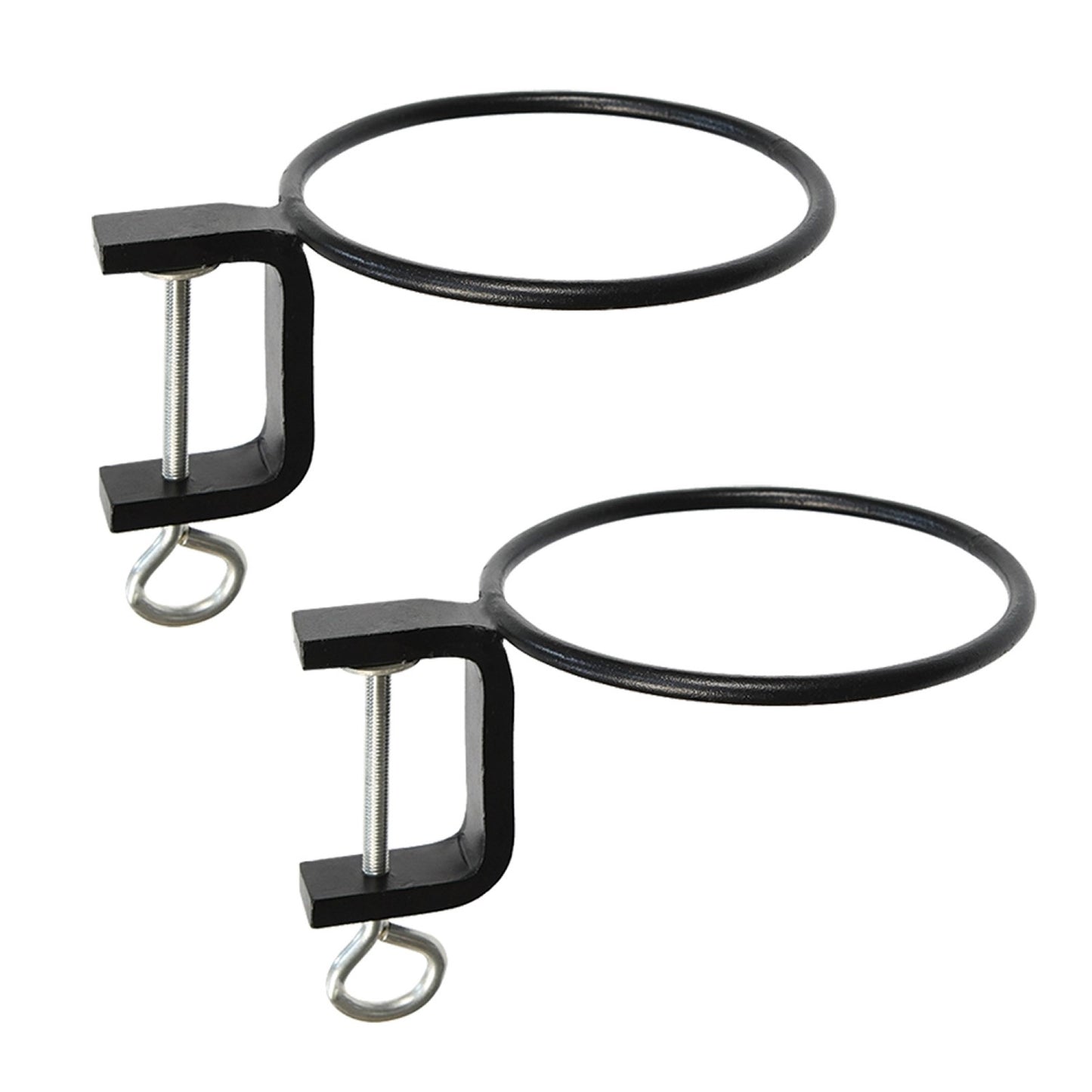 ACHLA 6in Clamp-On Flower Pot Ring 2-Pack | Wrought Iron Black Powdercoat | Porch, Balcony & Deck Railing Planter | 6 x 6 x 2 in | Model SFR-06C-2