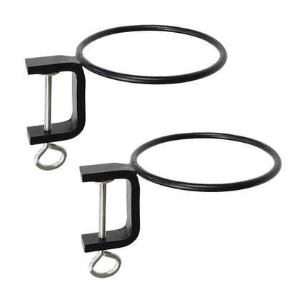 ACHLA 6in Clamp-On Flower Pot Ring 2-Pack | Wrought Iron Black Powdercoat | Porch, Balcony & Deck Railing Planter | 6 x 6 x 2 in | Model SFR-06C-2