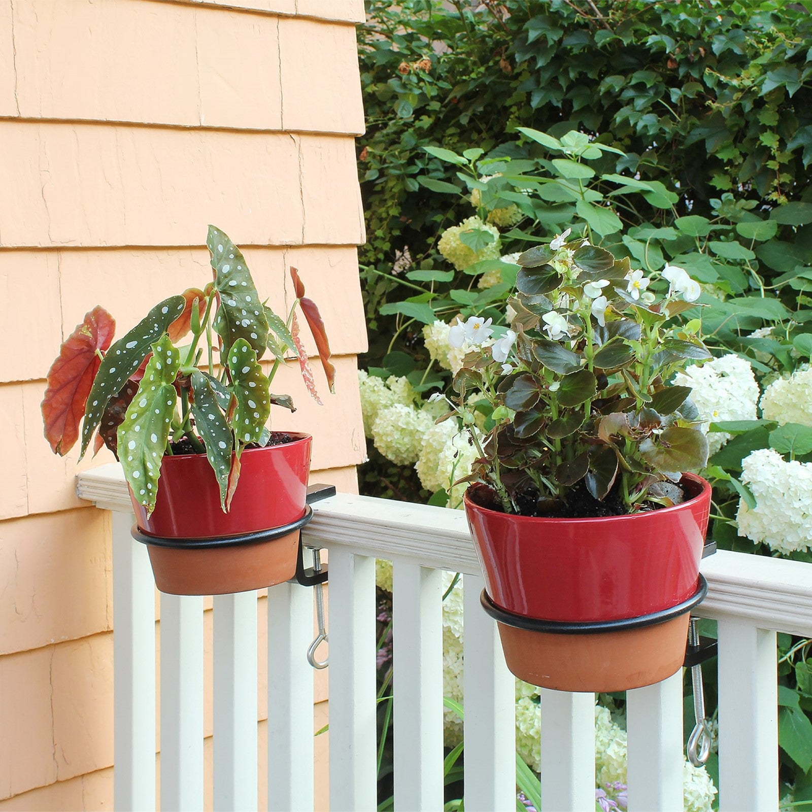ACHLA 6in Clamp-On Flower Pot Ring 2-Pack | Wrought Iron Black Powdercoat | Porch, Balcony & Deck Railing Planter | 6 x 6 x 2 in | Model SFR-06C-2