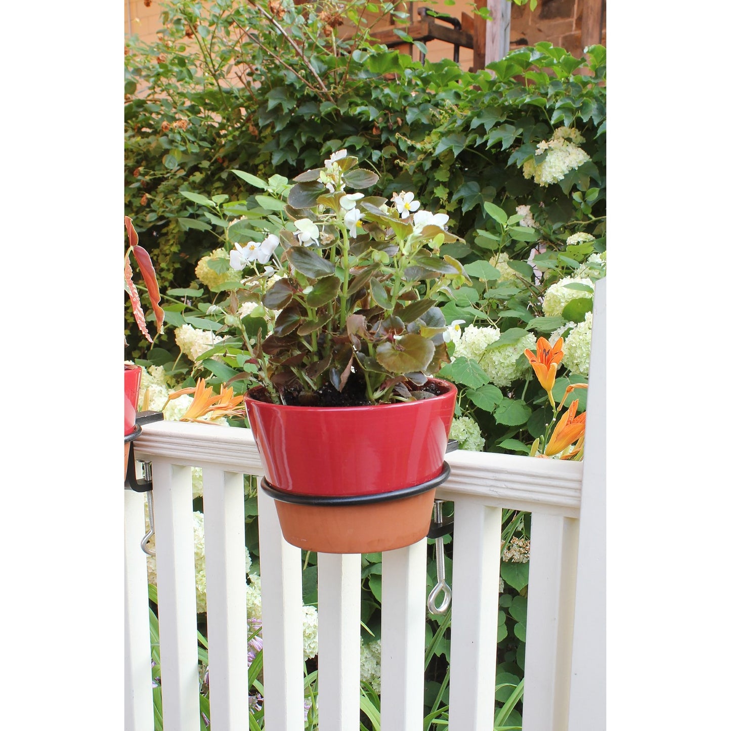 ACHLA 6in Clamp-On Flower Pot Ring 2-Pack | Wrought Iron Black Powdercoat | Porch, Balcony & Deck Railing Planter | 6 x 6 x 2 in | Model SFR-06C-2