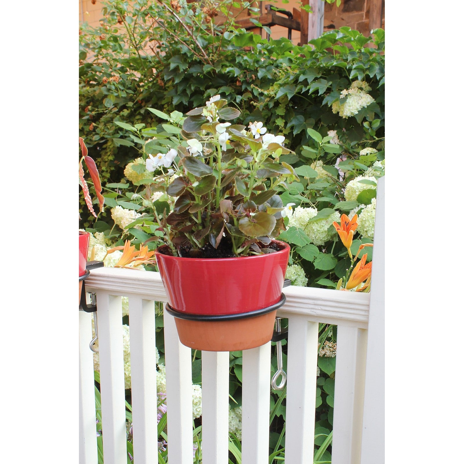 ACHLA 6in Clamp-On Flower Pot Ring 2-Pack | Wrought Iron Black Powdercoat | Porch, Balcony & Deck Railing Planter | 6 x 6 x 2 in | Model SFR-06C-2