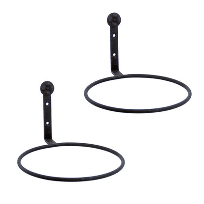 ACHLA 8in Flower Pot Ring 2-Pack | Black Wrought Iron Wall-Mounted Planter Bracket | Porch, Balcony & Deck Vertical Garden | Model SFR-08-2