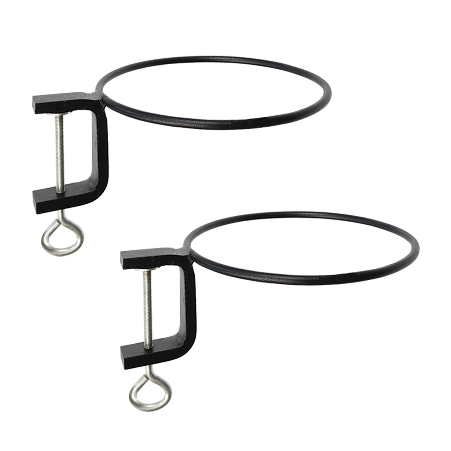 ACHLA 8in Clamp-On Flower Pot Ring 2-Pack | Black Powdercoat Wrought Iron | Porch, Balcony & Deck Railing Plant Bracket | Model SFR-08C-2