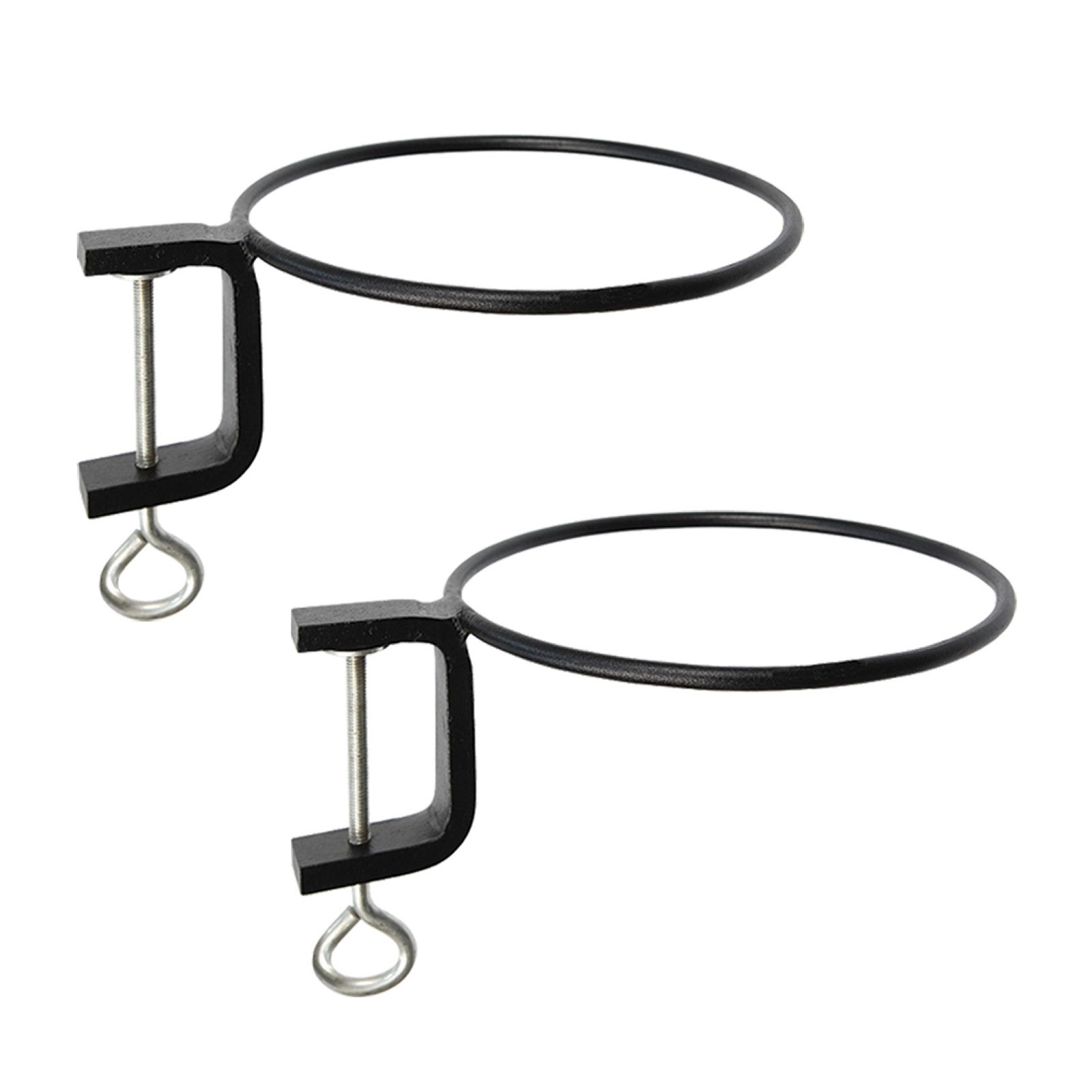 ACHLA 8in Clamp-On Flower Pot Ring 2-Pack | Black Powdercoat Wrought Iron | Porch, Balcony & Deck Railing Plant Bracket | Model SFR-08C-2