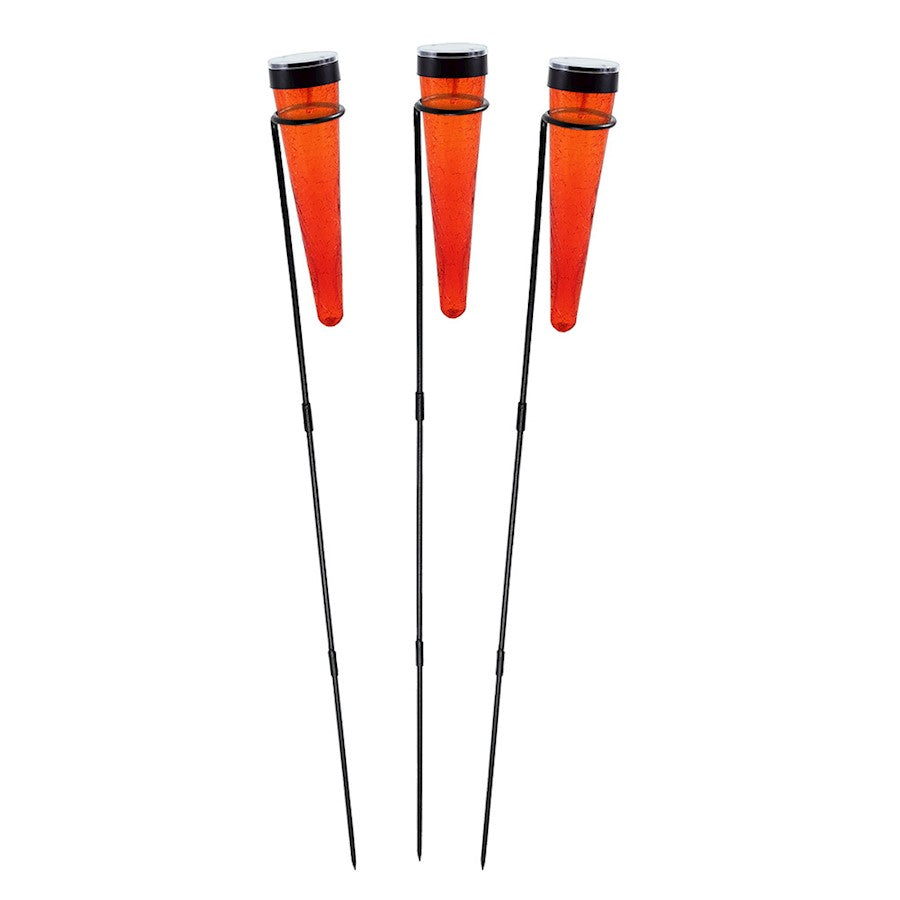 ACHLA Solar Sparkle Cone, Stake, Set of 3, Red/Black Powdercoat