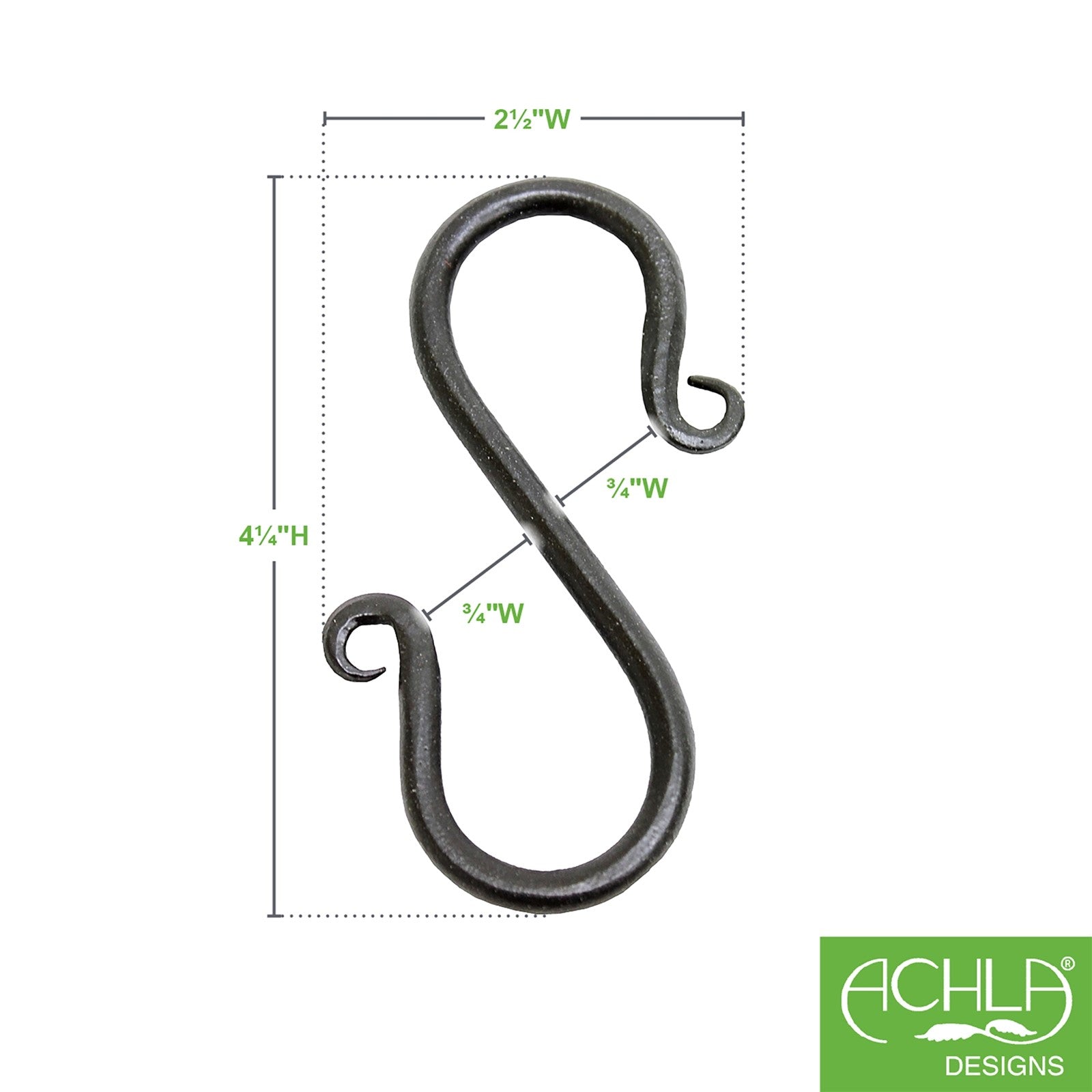 ACHLA Mini S-Hook 3-Pack | Black Powdercoat Wrought Iron | Hanging Planters & Outdoor Decor | 3.5in H Each | Model SS-01-3