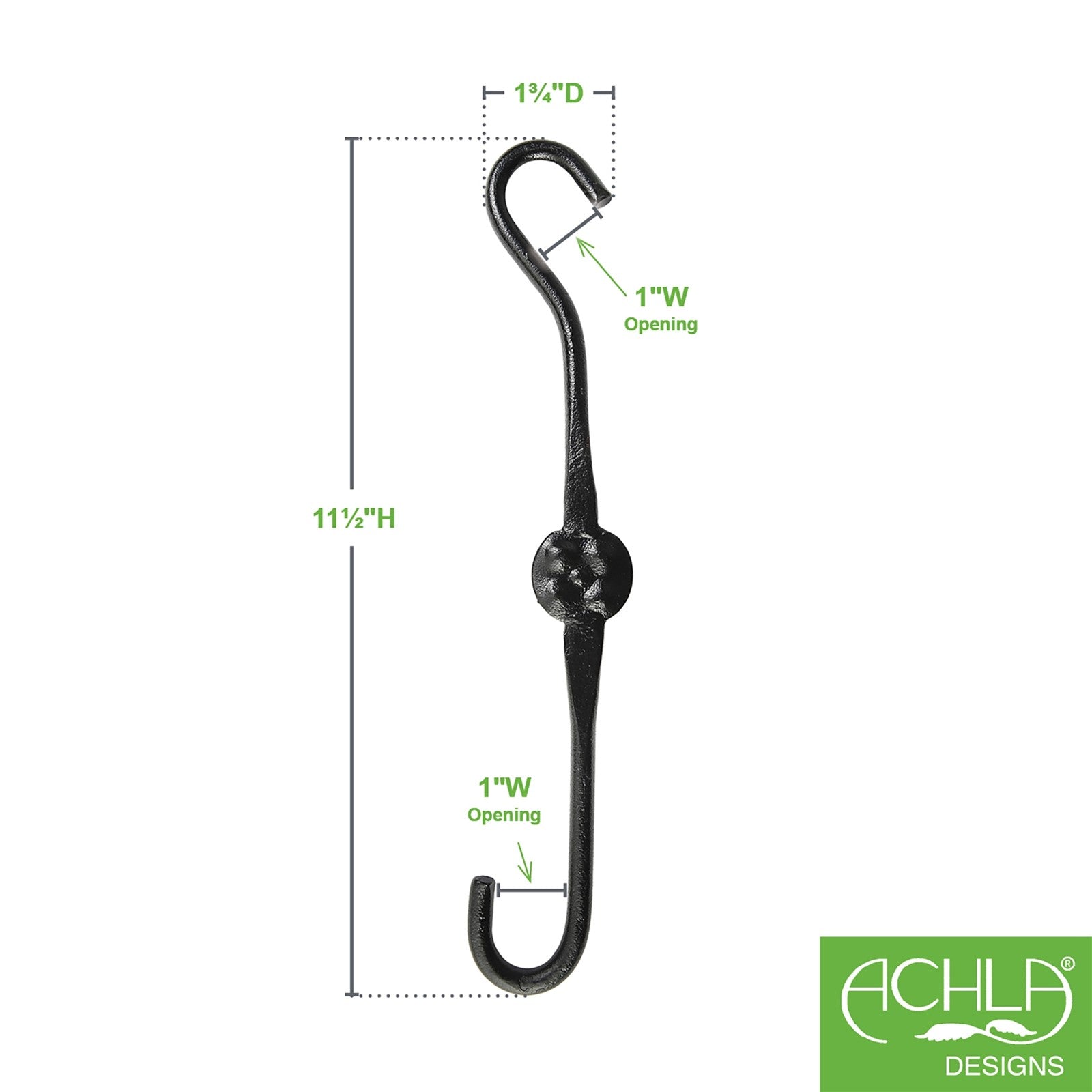 ACHLA 12in Extender Hook 2-Pack | Wrought Iron Black Powdercoat | Outdoor Plant & Bird Feeder Hanger | 12 x 1 x 0.5 in | Model SSE-01-2