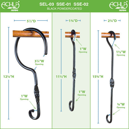 ACHLA 12in Extender Hook 2-Pack | Wrought Iron Black Powdercoat | Outdoor Plant & Bird Feeder Hanger | 12 x 1 x 0.5 in | Model SSE-01-2