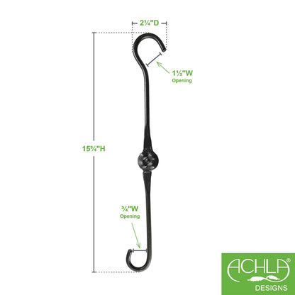 ACHLA 15in Extender Hook 2-Pack | Black Wrought Iron Powdercoat | Outdoor Plant & Birdfeeder Hanger | 15 x 2.125 x 0.5 in | Model SSE-02-2