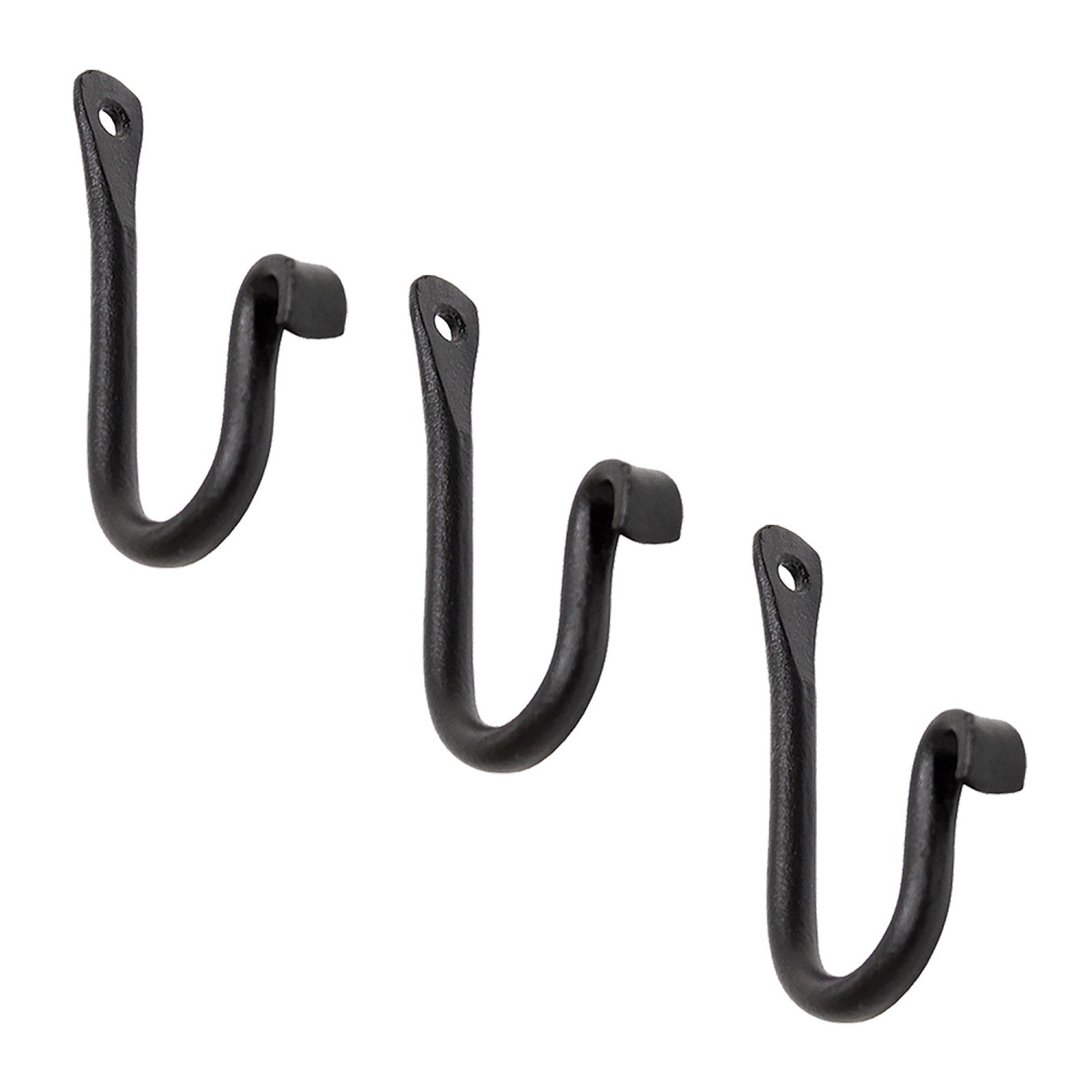 ACHLA 4in J-Hook 3-Pack | Black Powdercoat Wrought Iron Wall Hook | Kitchen, Closet & Garage Organization | 4 x 2 x 0.5 in | Model SSH-01-3