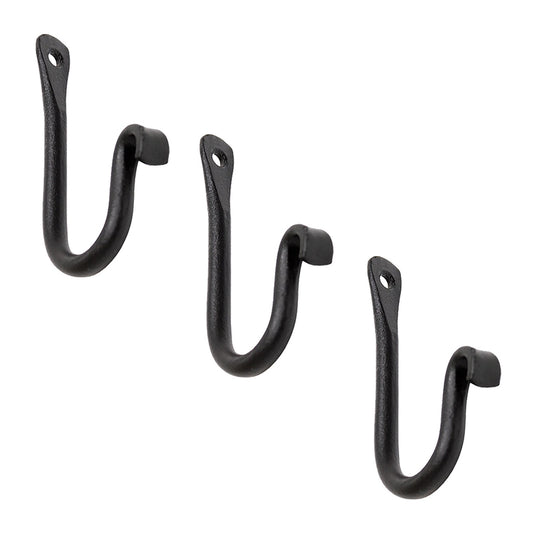 ACHLA 4in J-Hook 3-Pack | Black Powdercoat Wrought Iron Wall Hook | Kitchen, Closet & Garage Organization | 4 x 2 x 0.5 in | Model SSH-01-3