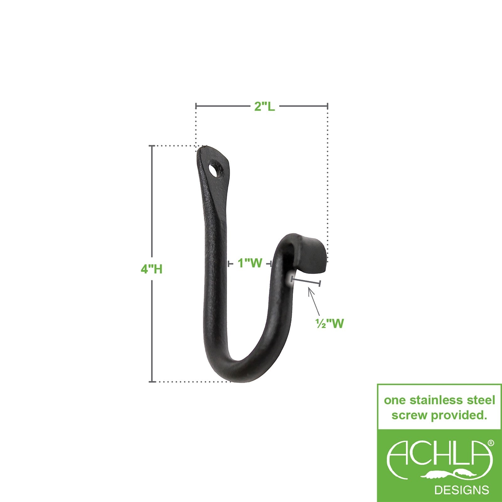 ACHLA 4in J-Hook 3-Pack | Black Powdercoat Wrought Iron Wall Hook | Kitchen, Closet & Garage Organization | 4 x 2 x 0.5 in | Model SSH-01-3