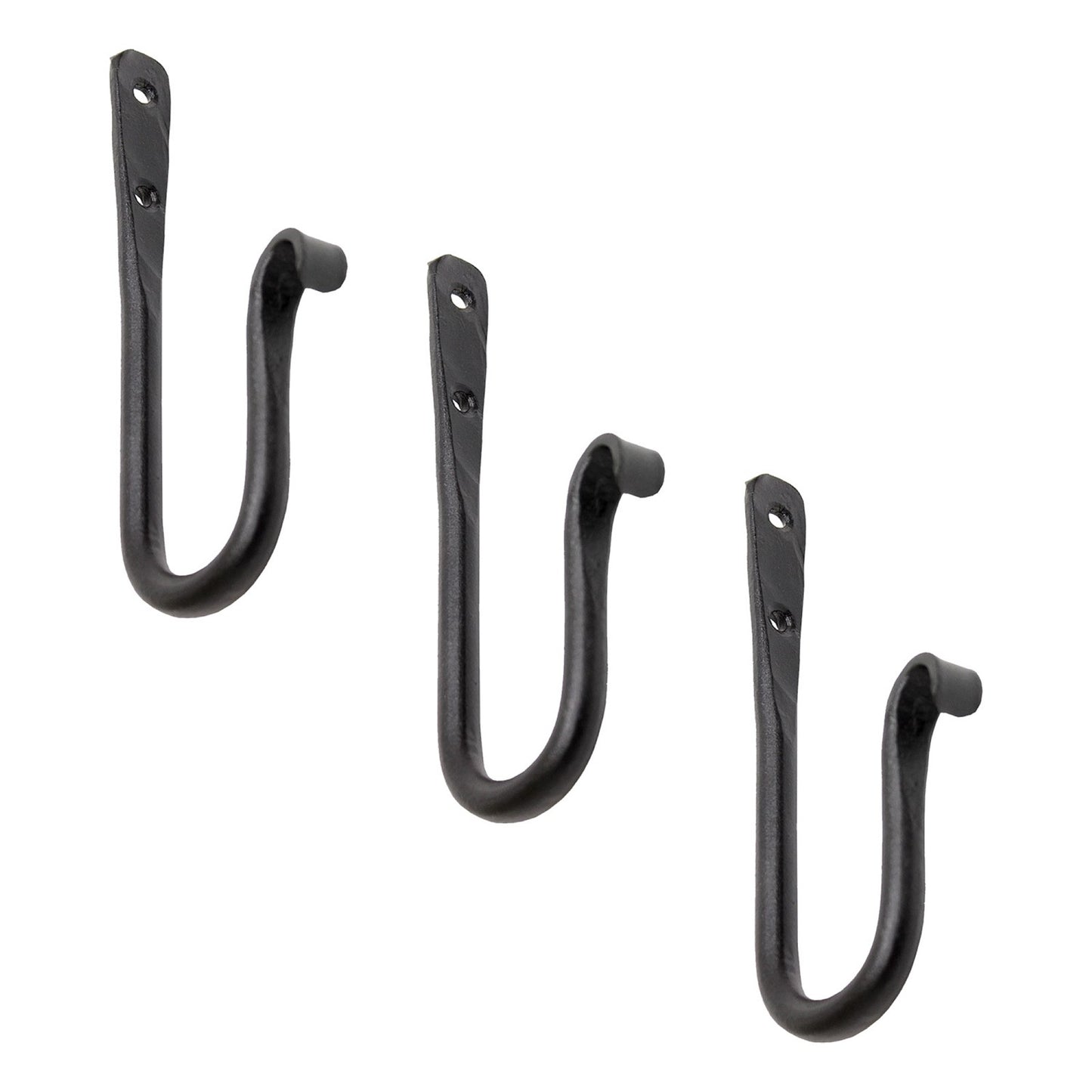 ACHLA 6in J-Hook 3-Pack | Black Powdercoat Wrought Iron Wall Hook | Kitchen, Garage & Closet Organizer | 0.5 x 3.5 x 6 in | Model SSH-02-3