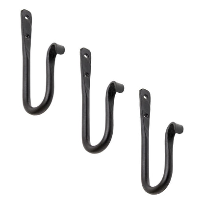 ACHLA 6in J-Hook 3-Pack | Black Powdercoat Wrought Iron Wall Hook | Kitchen, Garage & Closet Organizer | 0.5 x 3.5 x 6 in | Model SSH-02-3