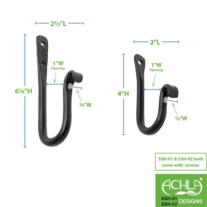 ACHLA 6in J-Hook 3-Pack | Black Powdercoat Wrought Iron Wall Hook | Kitchen, Garage & Closet Organizer | 0.5 x 3.5 x 6 in | Model SSH-02-3