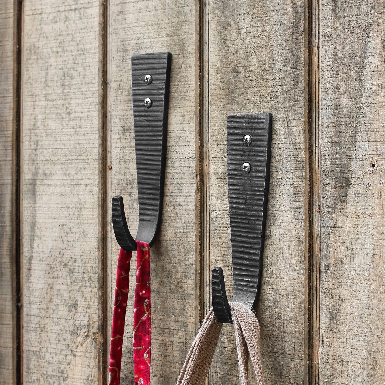 ACHLA Hammered Strap J-Hook Set of 2 | Black Powdercoat Wrought Iron | Kitchen, Mudroom & Garage Wall Hooks | 6.5 in H, Projects 2 in | Model SSH-10