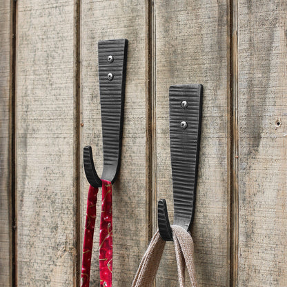 ACHLA Hammered Strap J-Hook Set of 2 | Black Powdercoat Wrought Iron | Kitchen, Mudroom & Garage Wall Hooks | 6.5 in H, Projects 2 in | Model SSH-10