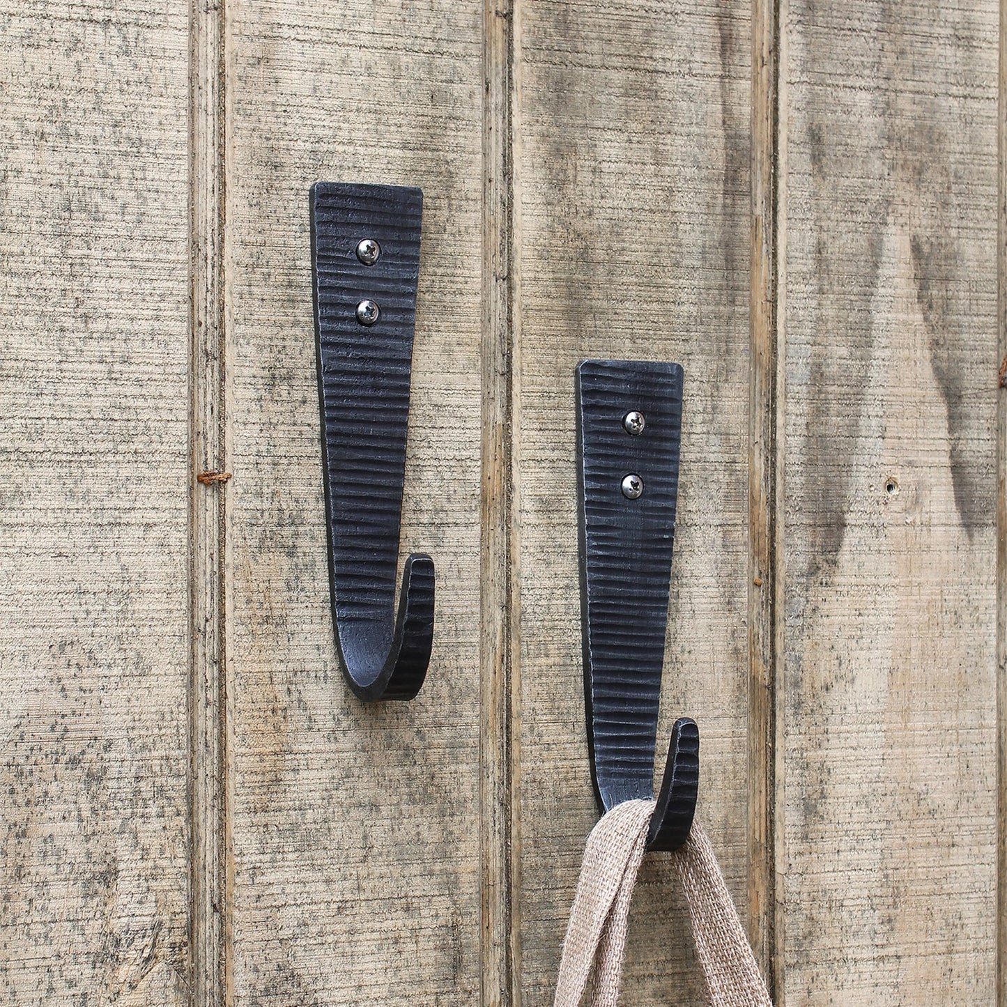 ACHLA Hammered Strap J-Hook Set of 2 | Black Powdercoat Wrought Iron | Kitchen, Mudroom & Garage Wall Hooks | 6.5 in H, Projects 2 in | Model SSH-10