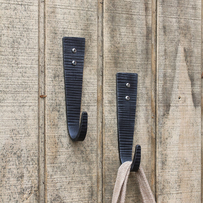 ACHLA Hammered Strap J-Hook Set of 2 | Black Powdercoat Wrought Iron | Kitchen, Mudroom & Garage Wall Hooks | 6.5 in H, Projects 2 in | Model SSH-10