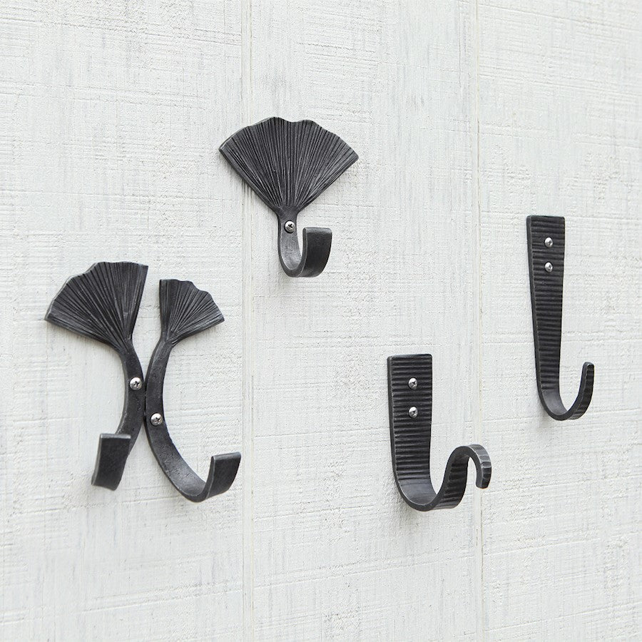 ACHLA Hammered Strap J-Hook Set of 2 | Black Powdercoat Wrought Iron | Kitchen, Mudroom & Garage Wall Hooks | 6.5 in H, Projects 2 in | Model SSH-10