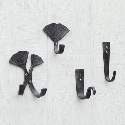 ACHLA Hammered Strap J-Hook Set of 2 | Black Powdercoat Wrought Iron | Kitchen, Mudroom & Garage Wall Hooks | 6.5 in H, Projects 2 in | Model SSH-10
