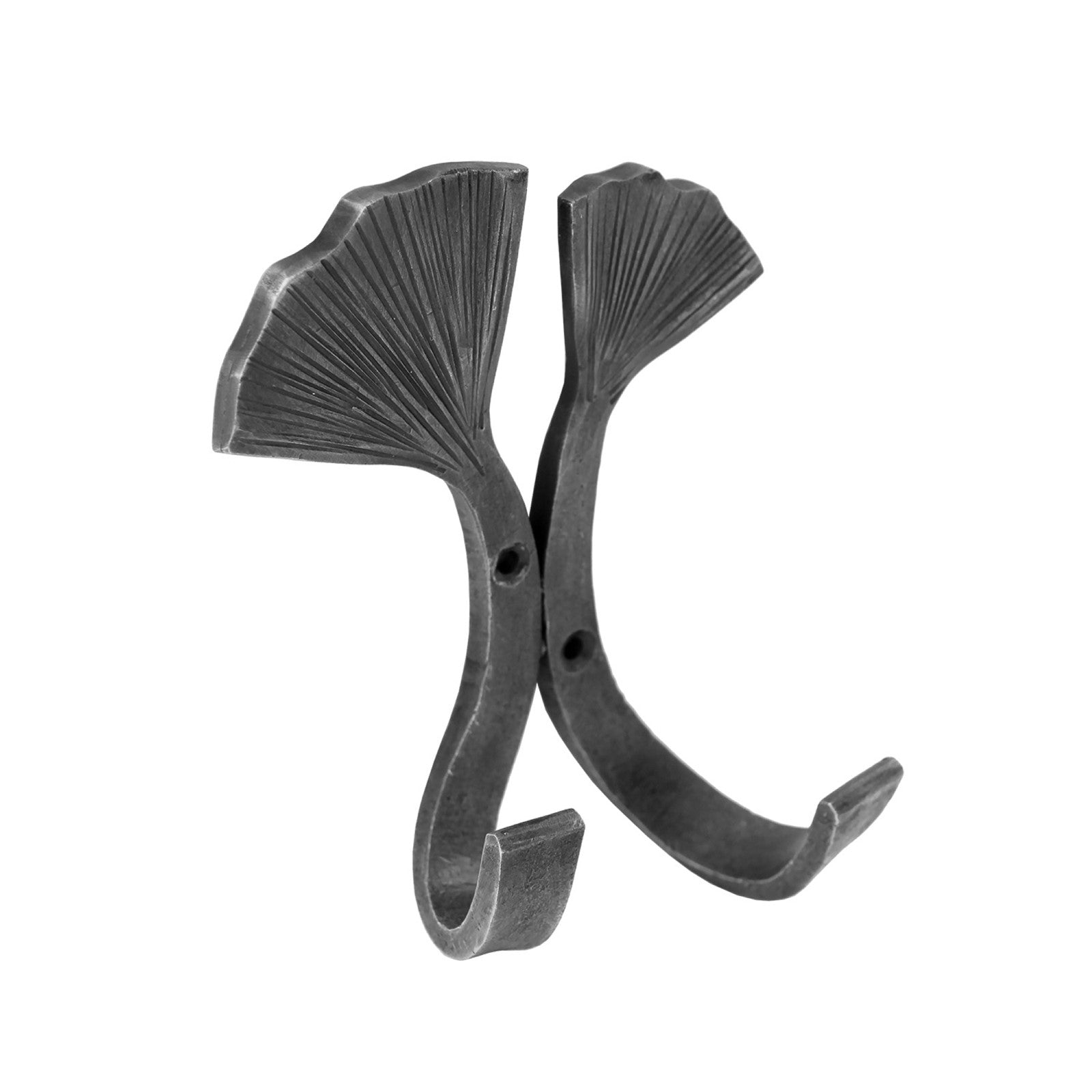 ACHLA Double Ginkgo Leaf Hook | Wrought Iron Black Powdercoat | Entryway & Mudroom Coat & Towel Organizer | 6.5 x 4.5 x 2.75 in | Model SSH-21