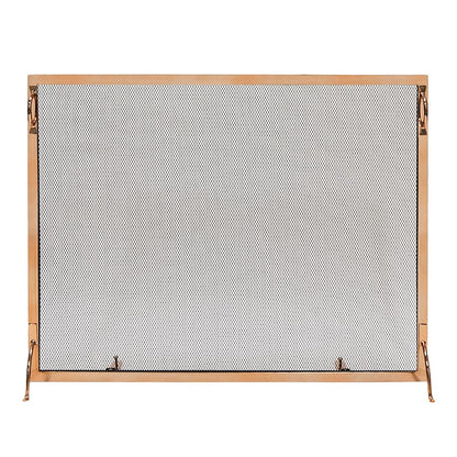 ACHLA Montreal 38x30in Flat Fireplace Screen | Polished Copper Wrought Iron Frame with Black Mesh | Living Room & Hearth Safety | Model SSM-3830CP