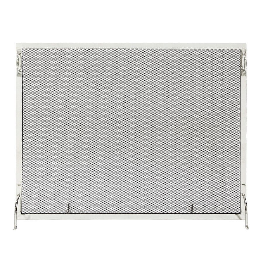 ACHLA Montreal 38x30in Flat Fireplace Screen | Polished Nickel Wrought Iron Frame with Black Mesh | Living Room & Hearth Safety | Model SSM-3830NP