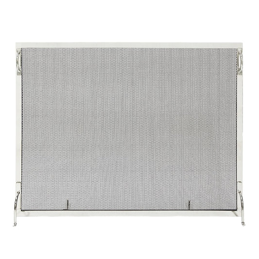 ACHLA Montreal 38x30in Flat Fireplace Screen | Polished Nickel Wrought Iron Frame with Black Mesh | Living Room & Hearth Safety | Model SSM-3830NP
