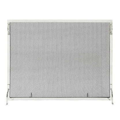 ACHLA Montreal 38x30in Flat Fireplace Screen | Polished Nickel Wrought Iron Frame with Black Mesh | Living Room & Hearth Safety | Model SSM-3830NP
