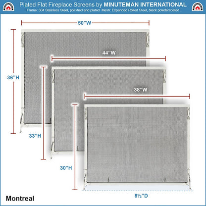 ACHLA Montreal 38x30in Flat Fireplace Screen | Polished Nickel Wrought Iron Frame with Black Mesh | Living Room & Hearth Safety | Model SSM-3830NP