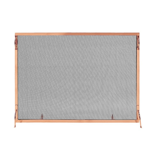 ACHLA Montreal 44x33in Flat Fireplace Screen | Polished Copper Wrought Iron Frame with Black Mesh | Living Room & Hearth Safety | Model SSM-4433CP