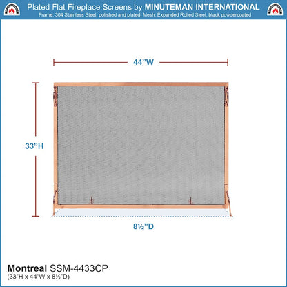 ACHLA Montreal 44x33in Flat Fireplace Screen | Polished Copper Wrought Iron Frame with Black Mesh | Living Room & Hearth Safety | Model SSM-4433CP