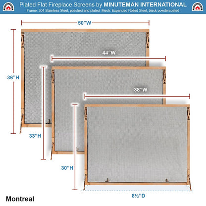 ACHLA Montreal 44x33in Flat Fireplace Screen | Polished Copper Wrought Iron Frame with Black Mesh | Living Room & Hearth Safety | Model SSM-4433CP