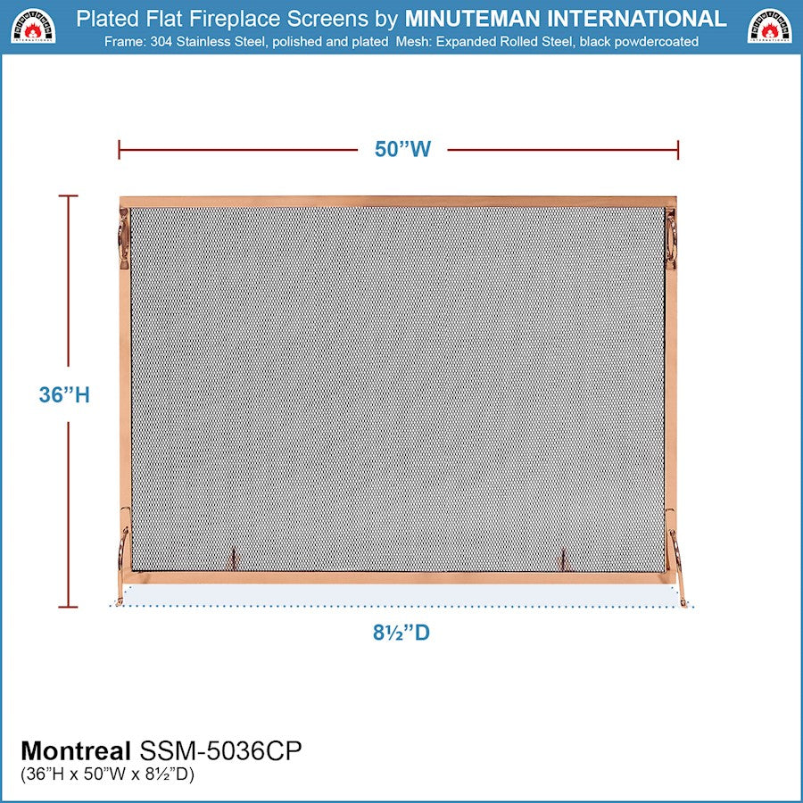 ACHLA Montreal 50x36in Flat Fireplace Screen | Polished Copper Wrought Iron Frame with Black Mesh | Living Room & Hearth Safety | Model SSM-5036CP